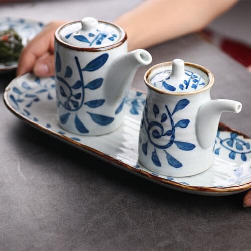 FANCITY Japanese-style retro ceramic seasoning jar soy sauce vinegar bottle kitchen household with lid vinegar pot oil pot resta