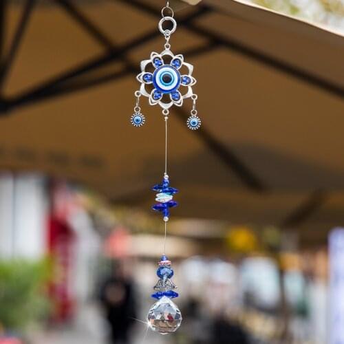 H&D Turkish Blue Evil Eye Suncatcher Amulet Lucky Charm Wall Hanging Pendant Angel Pendulum Blessing Protection Gift Home Decor