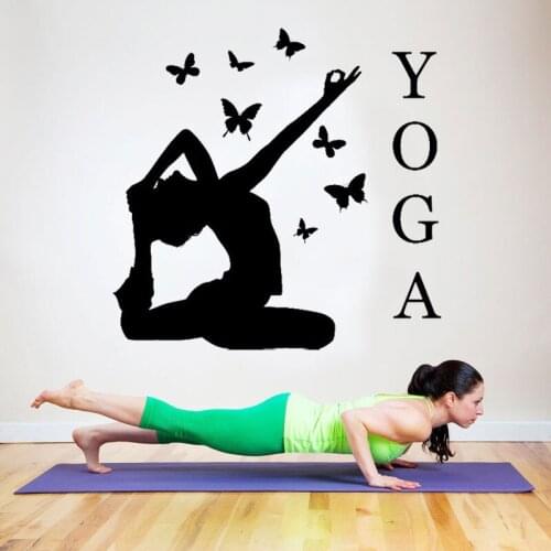 Art Home Decor YOGA Action Butterflies Decoration Wall Stickers For Fitness Room Gym Vinyl Removable Sofa Background C14-05