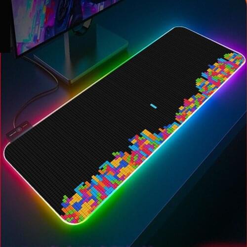 Gaming Mousepad RGB Black Background Tetris Laptop Keyboard Pad Locking Desk Mat LED Glowing Mousepad Gamer Gaming Mouse Pad XXL
