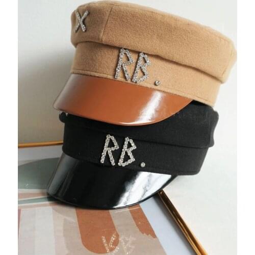 USPOP 2020 New Women Hats Crystal baker boy hat Wool Newsboy Caps Female Flat Militray Caps Visor S M L