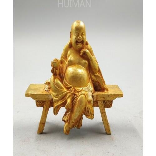 Collection China Gilding Brass Bench Maitreya Buddha Sculpture Metal Crafts Home Decoration