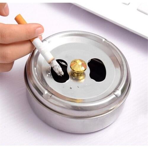 Round Spinning Ashtray With Cover Practical Smoking Accessories Stainless Steel Ashtray Lid Rotation Fully Enclosed Home Gadgets
