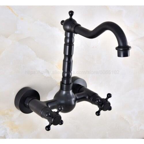 Black Oil Rubbed Brass Bathroom Sink Faucet Kitchen Faucet Wall Mounted Swivel Spout Vessel Sink Faucet znf848
