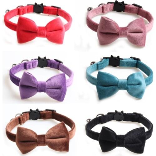 Bowknot Small Cat Collars Adjustable Buckle Bow Tie Puppy Dog Collar Pet Supplies with Bells
