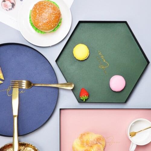 Metal Leather Storage Tray Plate Decorative Desktop Organizer For Jewelry Key Candy Sundries Food Holder Stand