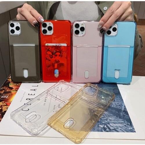 Soft TPU Clear Card Holder Phone Case For iPhone 12 Mini 11 Pro Max XS MAX XR X 7 8 Plus Solid Pure Color Credit Slot Back Cover