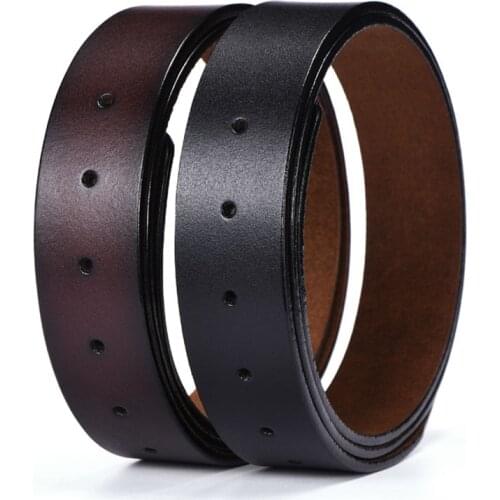 Genuine Leather Belt No Buckle for Pin Buckle 3.7cm Width Cowskin Cowboy Cowhide Leather Belts Body without Buckle Black Brown