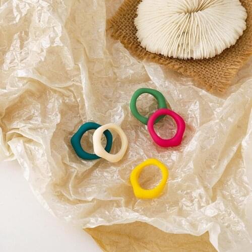 2021 New Kpop Chic Simple Candy Color Acrylic Resin Geometric Polygon Rings For Woman Girls Aesthetic Summer Jewelry