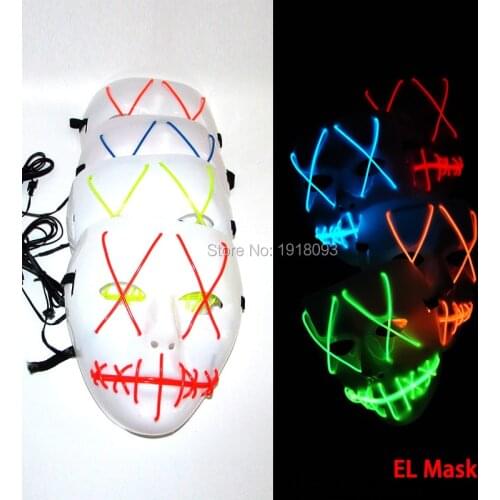 New Design 10 COLOR EL lighting LED Strip mask By Battery Light-up for Halloween and Christmas EL wire Mask By DC-3V EL Driver