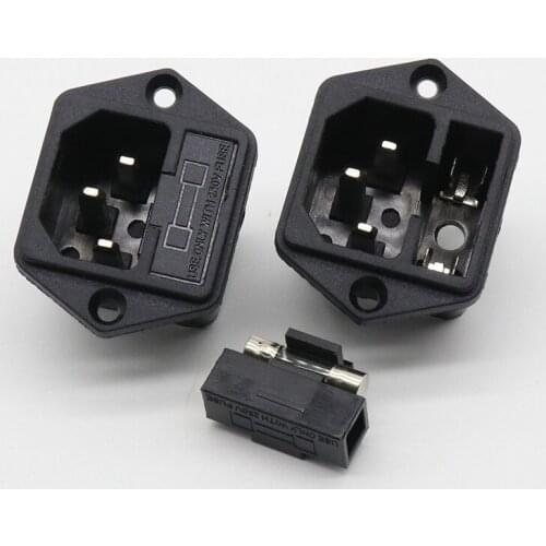 NEW Panel Mounted 3 Pin IEC 60320 C14 Inlet Male Power Plug 15A AC 250V w/ fuse holder