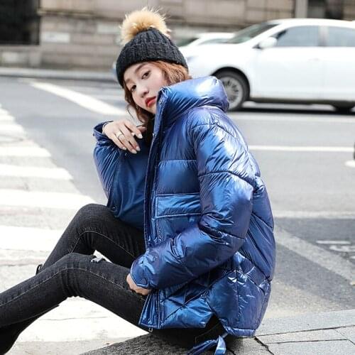 Winter Jacket Womens Cotton Padded Parkas Thick Warm Casual Fashion Bright Jackets Female Big Pockets Stand Collar Snow Coats