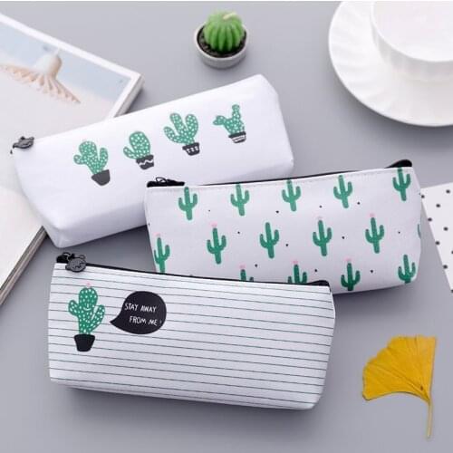 Creative Kawaii Canvas Pencil Cases girls flower cactus Birds pen case students Pen Bag School stationery supplies 050023