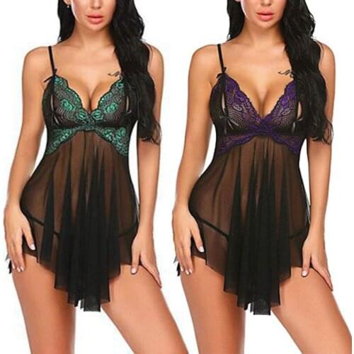 Sexy Pijamas Mini Nightgowns Ultra Thin Lace Sleepwear Ladies Nightwear Sexy Pour Sleeveless Pyjamas Femme For Women