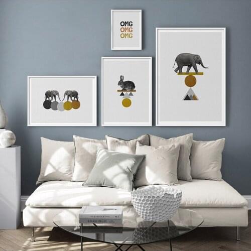 Modern Funny Animal Rabbit Elephant Geometric Cute Poster Wall Art Canvas Painting Print Unframed for Home Decor Nursery Child