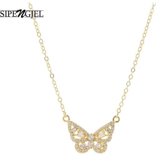SIPENGJEL Fashion cubic zircon Butterfly pendant Necklace 3 color Summer Korean choker Necklace For Women Girls Jewelry 2021