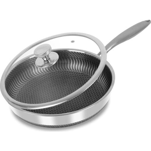 28 cm Pan with Lid 304-Story Steel Frying Non-Stick Uncoated Induction Cooker Gas Universal High quality Christmas gifts