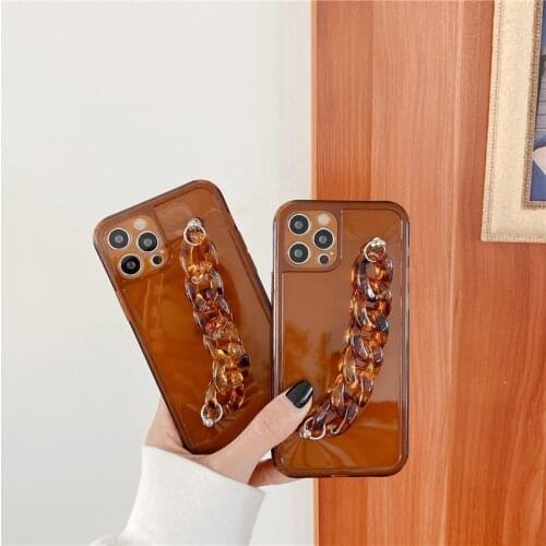 Amber Color Bracelet Phone Cases For iphone 12mini pro max 11 promax X XS XR 7 8 Plus SE 2020 Chain Soft Cover
