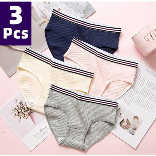 Cotton Solid Striped Women Underwear Female Breathable Seamless Briefs Soft Sporty Sexy Panties Lingerie Women Panties 3PCS/Set