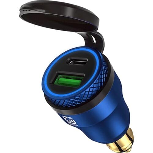 USB Charger Adapter DIN Hella Plug to QC3.0 + PD with LED Light Outdoor Anti-resistance Repairing Parts for Motorcycle