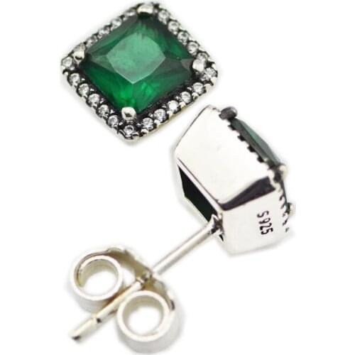 Timeless Elegance Stud Earrings with Green & Clear CZ 100% 925 Sterling-Silver-Jewelry Free Shipping