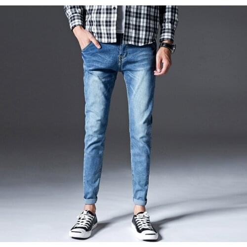 Spring and autumn new style jeans mens European and American tooling pocket small leg jeans trousers young mens pencil pants