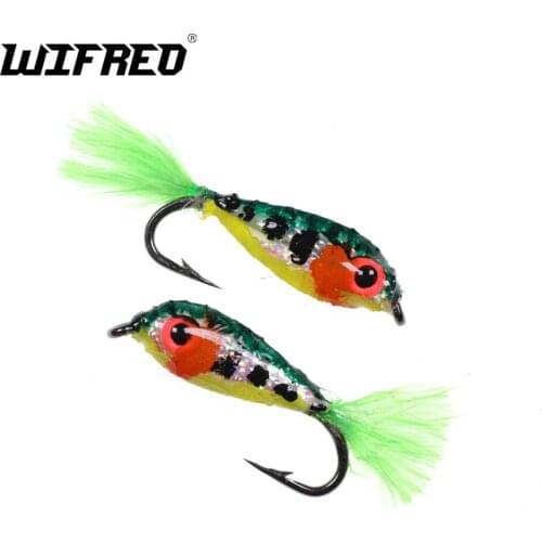 Wifreo 2PCS #10 Mini Minnow Fly 3D Glow Eyes Minnow Bait Fish Imitation Streamers Freshwater Trout Fly Fishing Flies
