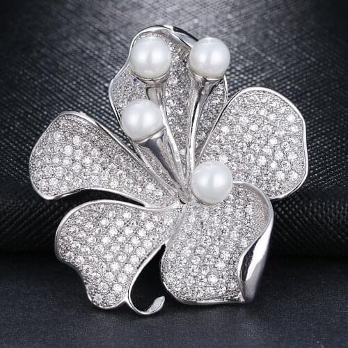 EmmayaClassic Handmade Flower White gold/Rose Gold Cubic Zircon Brooch for Women Wedding Gift