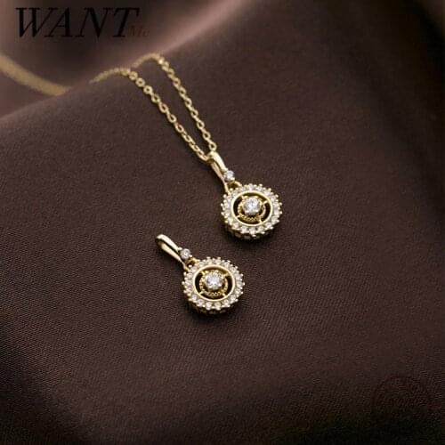 WANTME 925 Sterling Silver Luxury Zircon Round Fashion Pendant Chain Necklace for Women European Elegant Wedding Party Jewelry