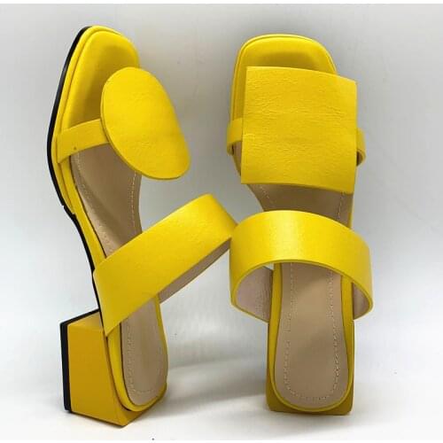 2019 New summer shoes women slippers pu leather 4.2cm square heels geometry women sandals ladies casual shoes size 32-48