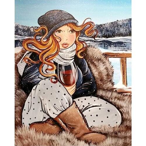Woman Drinking Red Wine Diamond Painting Oil Portrait Round Full Drill Nouveaute DIY Mosaic Embroidery 5D Cross Stitch Home Gift