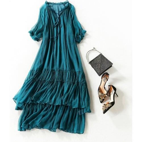 High Quality Red Dress for Women Summer 2021 100% Silk Long Dress Female Korean Fashion Ladies Dresses Casual Robe Femme Pph4944