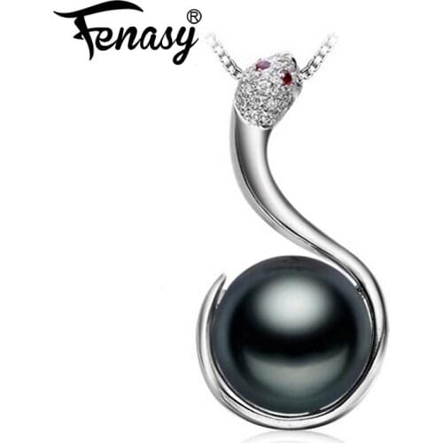 FENASY 925 Sterling Silver Snake Natural Pearl Necklace For Women Bohemian Animal Trendy Cubic Zirconia CZ Necklace Gift