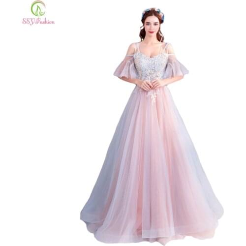 SSYFashion New Sweet Pink Prom Dress The Bride Banquet Sweetheart Lace Appliques Floor-length Party Formal Gown Robe De Soiree