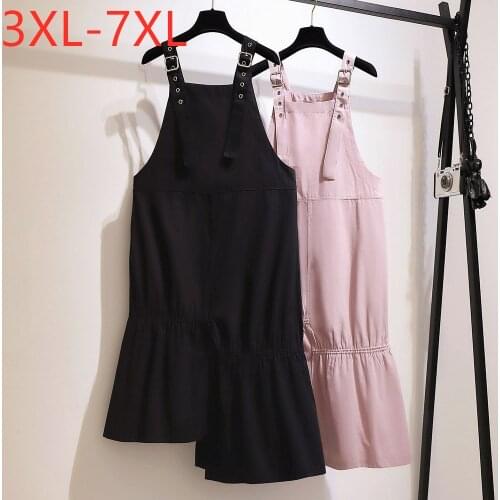New 2021 ladies summer plus size braces dress for women large loose casual cotton black pink suspender dress 3XL 4XL 5XL 6XL 7XL