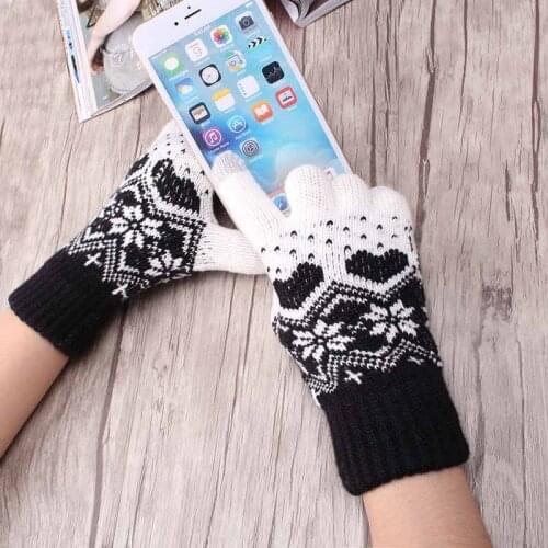 2020 Winter woman warm touch screen gloves unisex knitted Gloves Heart Snowflake Mittens for Mobile Phone Tablet Pad