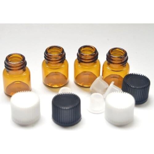 1ml Portable Travel Home Essential Oil Bottle Jar Orifice Brown Reducer & Cap Refillable Bottles Glass Vials Cosmetic Containers