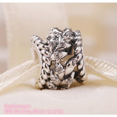 925 Sterling Silver Dazzling Grain Swirls Charm, Clear CZ Beads Fit Original Brand Charms Bracelet DIY jewelry Autumn