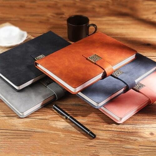 B5 Soft Leather Notebook Thickened 100Sheets Travel Daily Memos Planner Agenda Notepad Business Notebook with Retro Metal Buckle