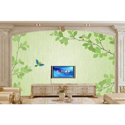 Large murals,fresh green twig bird modern simple TV backdrop 3D wallpaper,living room sofa wall bedroom wall papers home decor