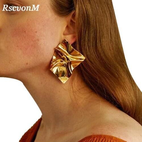RscvonM Punk Exaggerate Gold Color Metal Earring Women Ladies Irregular Geometric Drop Sufer Earrings Metal Piercing Earring