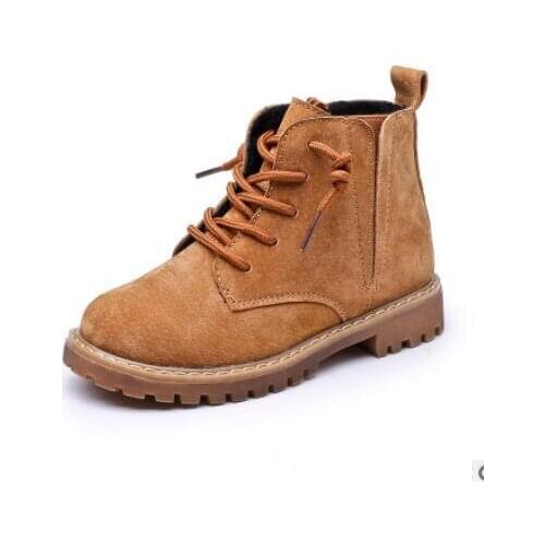 2020 winter new childrens boots girls leather Martin boots boys ankle boots side zipper cotton boots