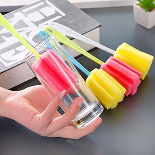 Household Kitchen Sponge Glass Cleaning Brush Long Handle Brush Tea Cup Bottle Tools Cleaning Window Cleaning Tools
