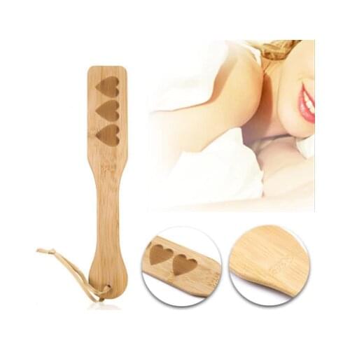 Candiway Super Smooth Durable Funny Bamboo Spanking Paddle With Beautiful Heart Pattern Handy Sexy Toy For Couple