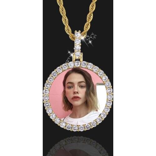 D&Z Custom Photo Roundness Solid Back Pendant & Necklace With 4mm Tennis Chain Cubic Zircon Mens Hip hop Jewelry