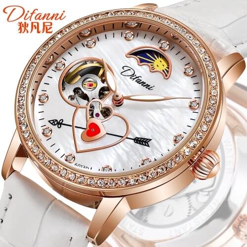 Fashion Ladies Automatic Mechanical Watches Diamond Top Brand Luxury White Simple Women Skeleton Watch Female Clock Reloj Mujer