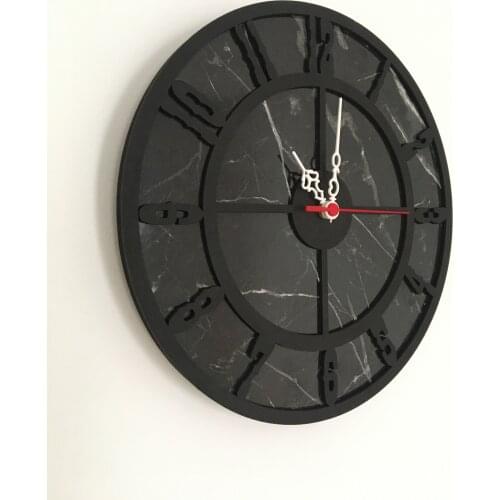 North Designed Bendir Black Circle Decorative Wall Clock 30 Cm
