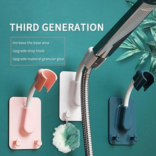 360° Shower Head Holder Adjustable Self-Adhesive Shower Head Bracket Wall Mount With Hooks Stand Bathroom Accessories Dropship