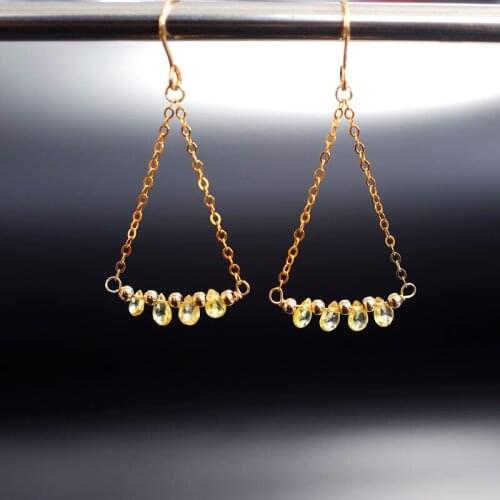 DMBS305 Yellow Sapphire Smile Earrings 14K Gold Injection Genuine Gemstones Handmade For Girlfriend Gift Earrings Female
