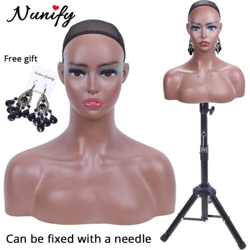 Nunify African American Female Mannequin Head With Shoulders For Wig Display Can Put Pins Soft Salon Use Display Model Chest